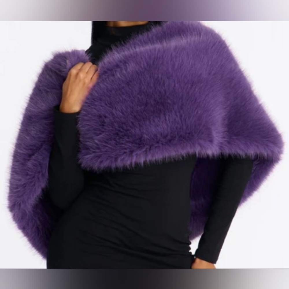 Purple Faux Fur Shawl - Women's Accessory